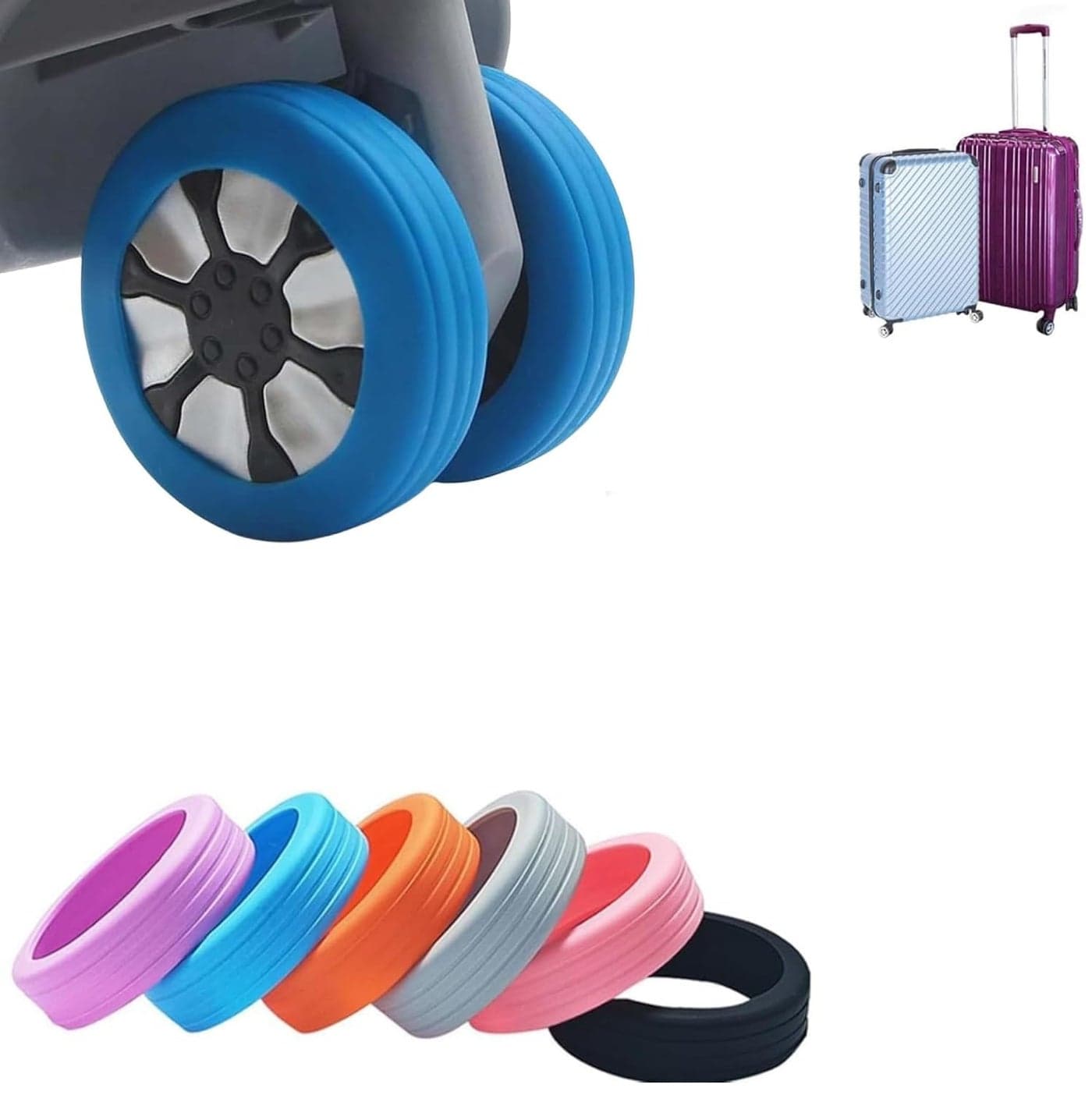 S SINDHIA® Luggage Wheels Silent Protection Cover, Wear Resistant & Anti Noise Wheel Cover for Trolley, Luggage, Suitcases, Office Chair, Silicone Protectors for Luggage Wheels Multicolour (8 pcs)