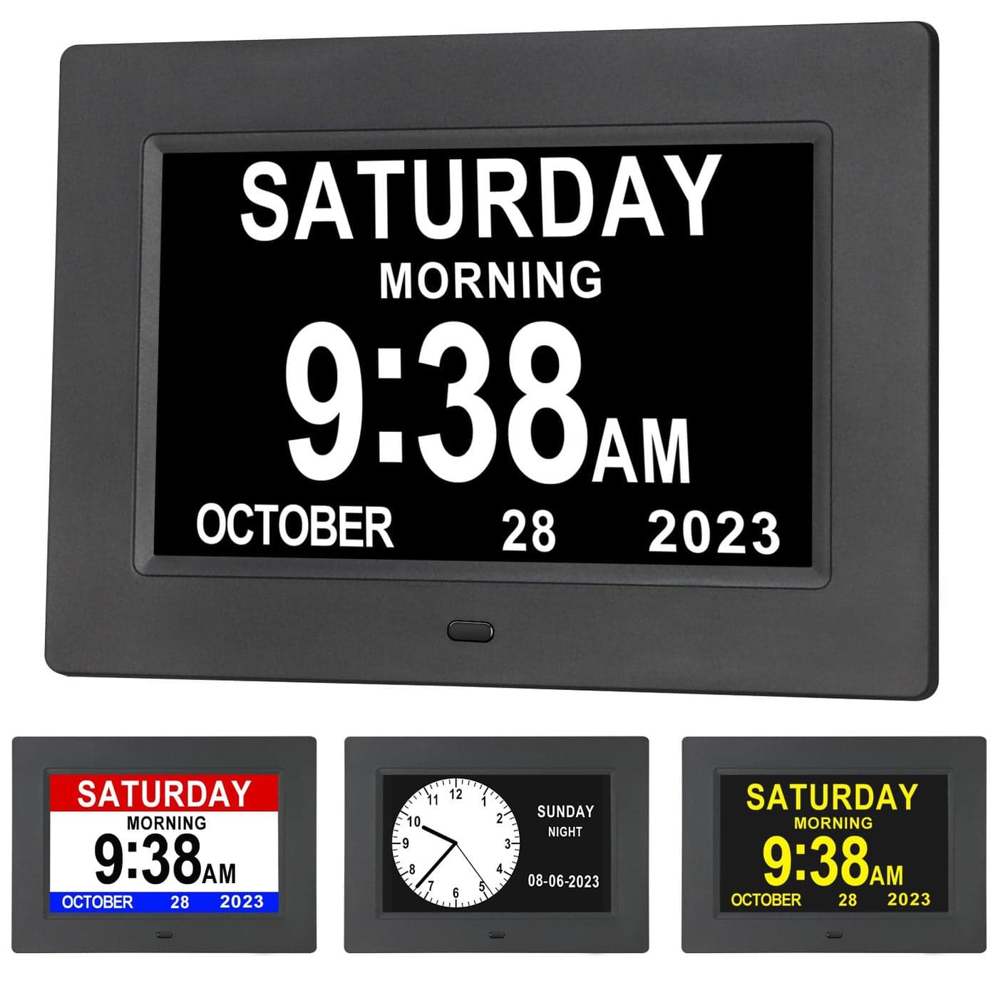 Aowasi Digital Calendar Alarm Day Clock 12 Alarm Options Extra Large Display NonAbbreviated Day Month Digital Clock for Seniors Dementia Alzheimer Memory Loss Vision Impaired Elderly