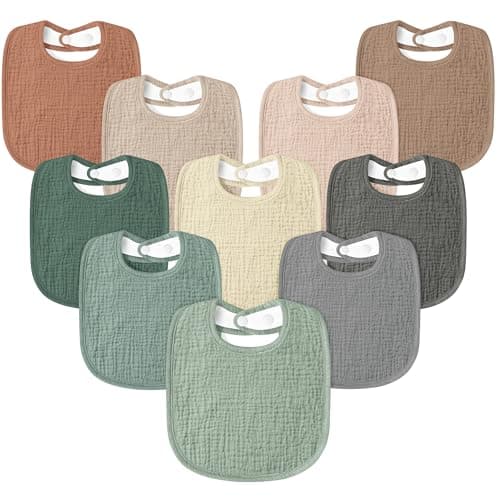 Susurration Muslin Baby Drool Bibs 10Pack Soft Square Adjustable Bandana Bibs for Unisex Newborn Baby Girls&Boys (Natural)