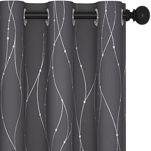 Deconovo Short Curtains Grey, Blackout Kitchen Curtain, Thermal Insulated Soundproof Drapes, Wave Dots Foil Print, 38 x 45 Inches, 2 Panels, Machine‑Washable Privacy Window Panel for Nursery Office
