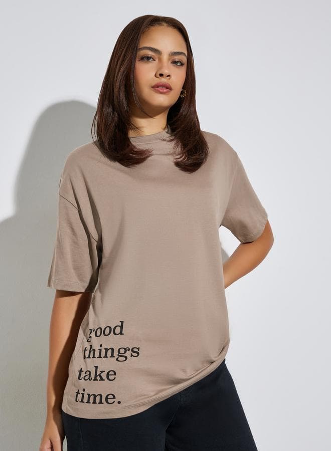 Oversized Slogan Print Longline T-Shirt