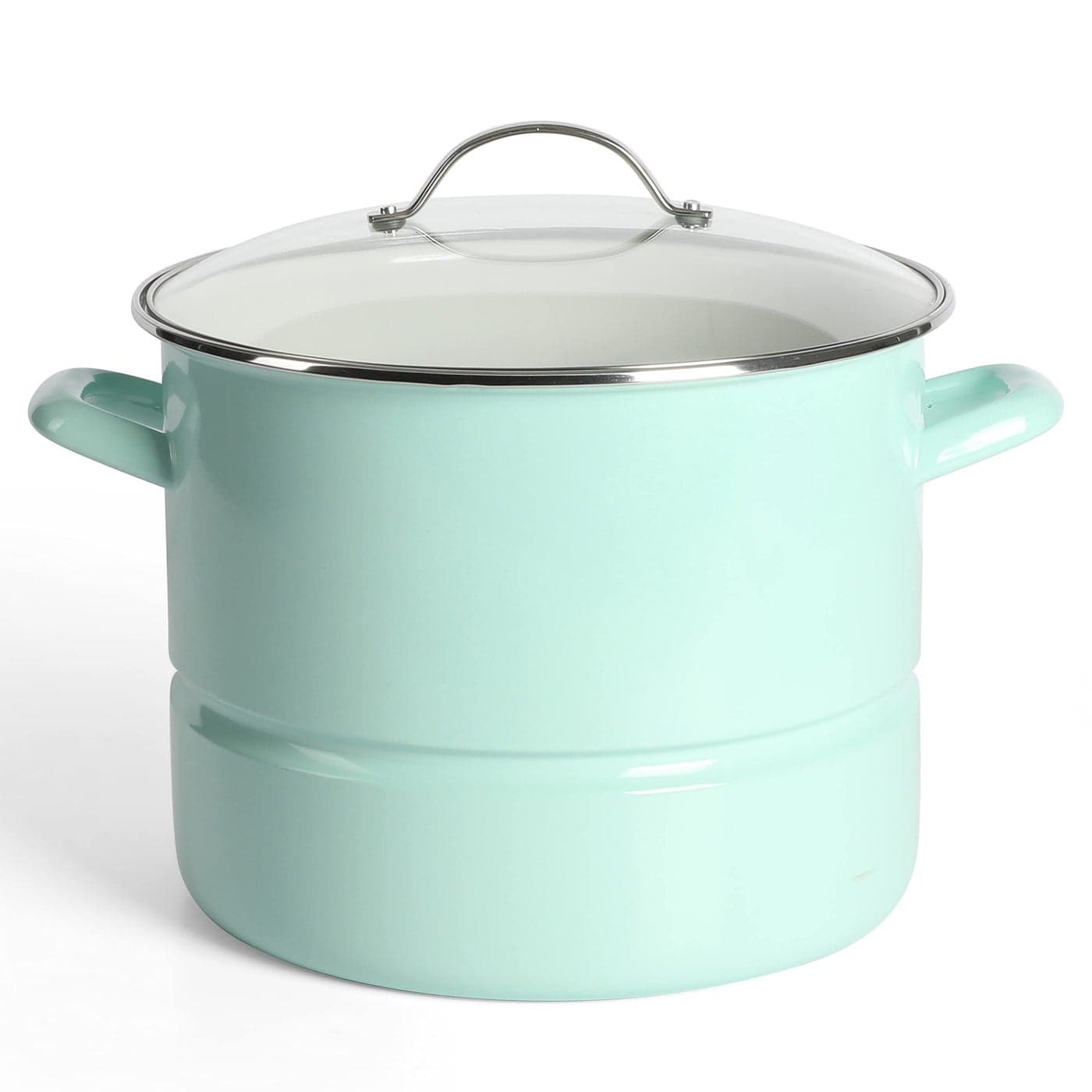 Martha Stewart Thayer 16Quart Enamel On Steel Scratch Resistant Steamer Stock Pot wStainless Steel Insert Martha Blue
