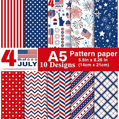 Morcheiong 90 Sheets 4th of July Pattern Paper Set 10 Designs Decorative Paper DoubleSided Craft Origami Paper for Independence Day Scrapbooking Card Making Crafting A5 Size
