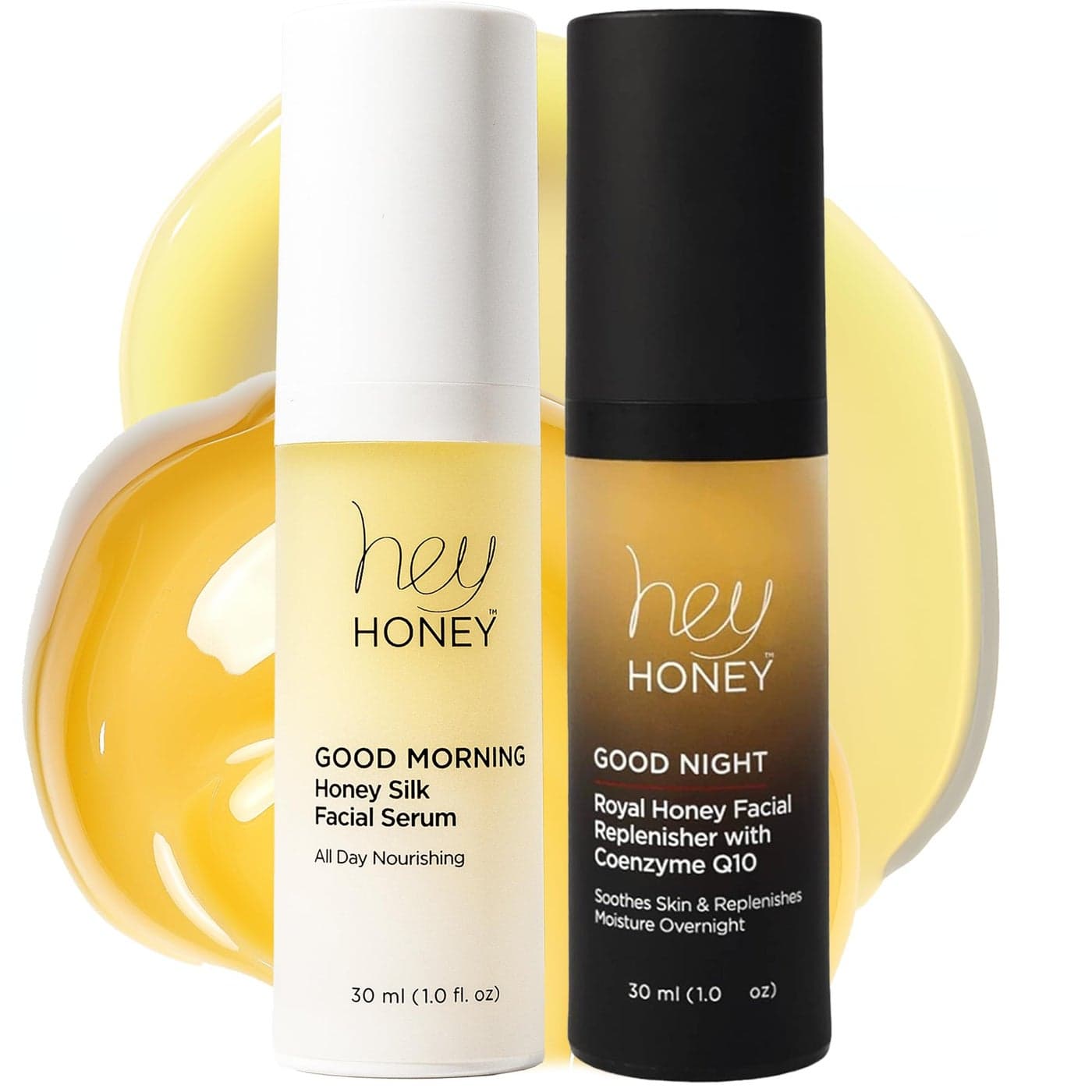 Hey Honey Good Morning Good Night Duo Honey Silk Facial Serum Royal Honey Coenzyme Q10 Best Day Night Facial Support For Glowing Skin 2 Oz