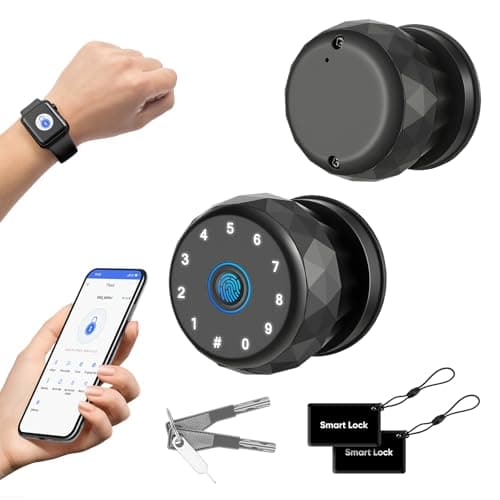 Smart Door Knob Fingerprint Door Lock with Keypad Keyless Entry Deadbolt for Front Door Smart Auto Lock Deadbolt with PhoneWatch App Control Biometric Fingerprint Gate Knob with 6 Ways to Unlock