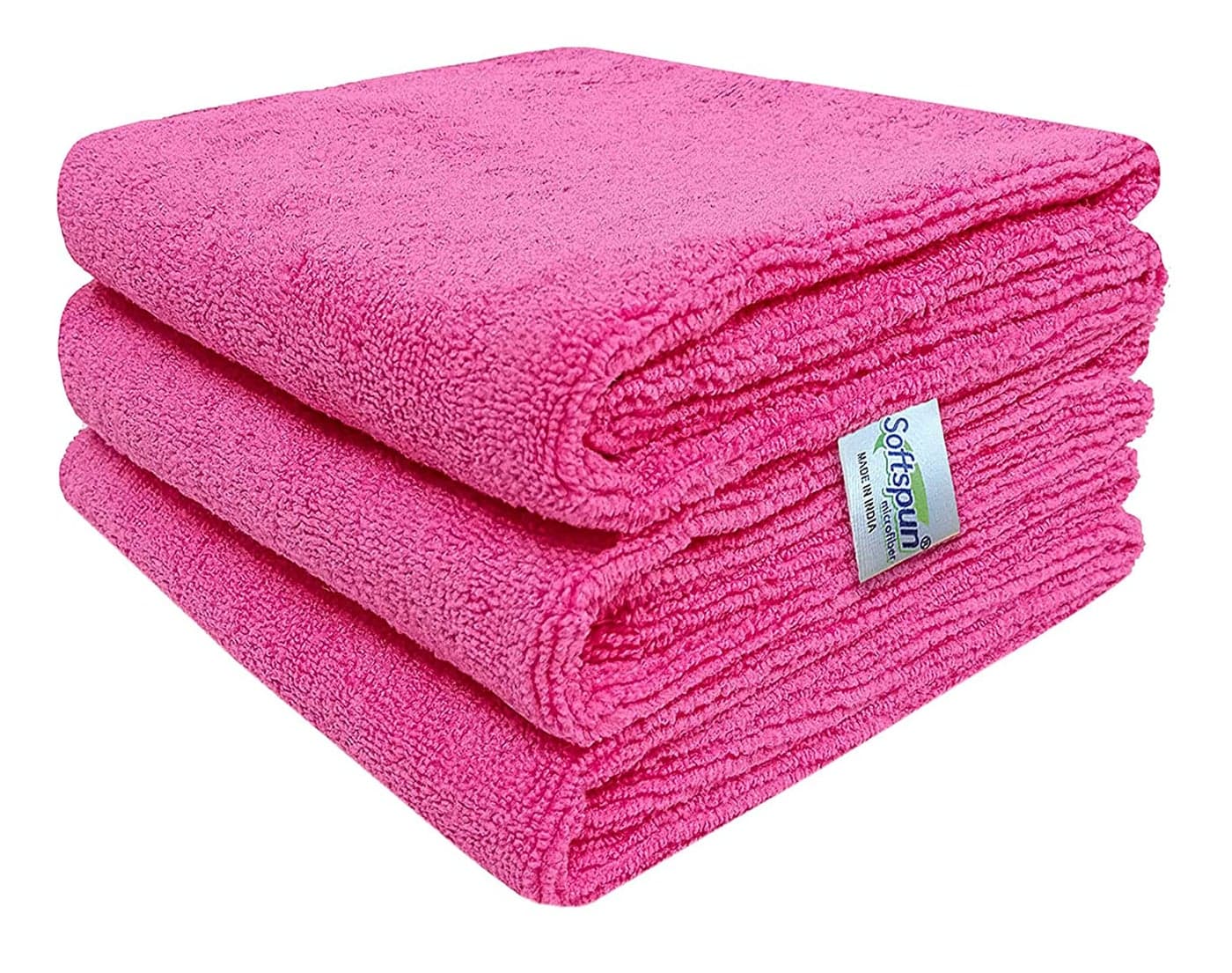 SOFTSPUN Microfiber Cloth (3pcs - 40x60cms -340GSM) Pink, Super Soft Absorbent Cleaning Towels Cleans & Polishes Everything in Your Home.
