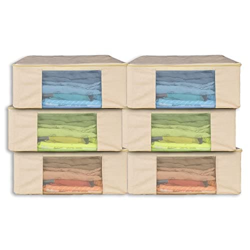 SOLSTICE Cotton Canvas Clothes Storage Bags/Saree Covers With Zip For Storage Specially Design For Woman Dresses,Sarees,Lehengas For Wardrobe Organizer(17 X 14 X 7 Inch)(6),Beige