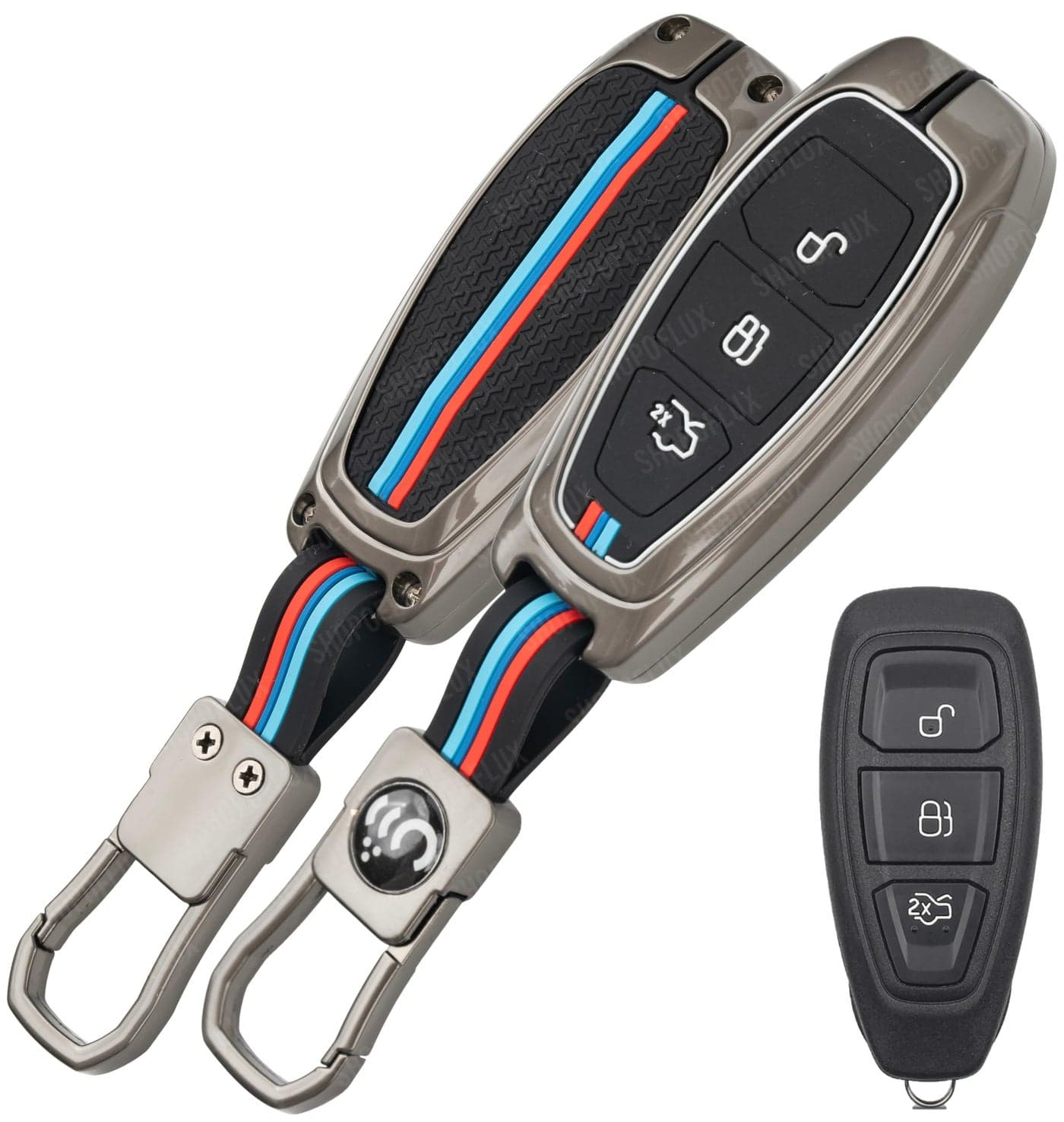 SHOPOFLUX Metal Key Cover Compatible for Ford Ecosport 3 Button Smart Key