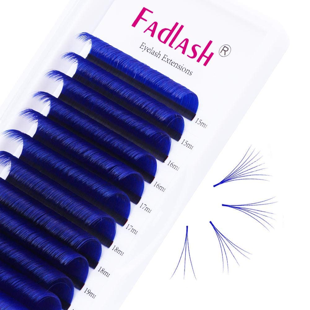 Volume Lash Extensions D Curl 1520mm Mixed Tray Easy Fan Lashes 007mmm Blue Color Mink Self Fanning Eyelash Extensions by FADLASH Blue 007D 1520mm Mix