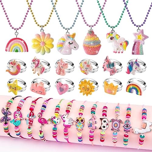 WESAYEE Kids Play Jewelry for Girls 46 Unicorn Necklace and Bracelet Set Ring for Little Girls Jewelry Ages 46 68 Toddler Birthday Gift Princess Dress Up for 5 6 3 8 7 4 Year Old