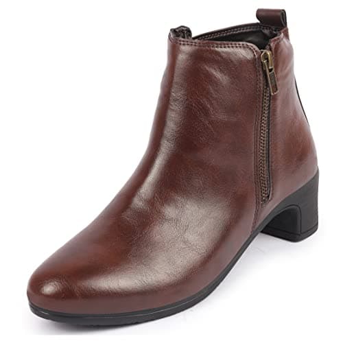 FAUSTO FST KI-260 BROWN-37 Women's Brown Mid Top Flared Heel Side Zipper Winter Classic Boots (4 UK)