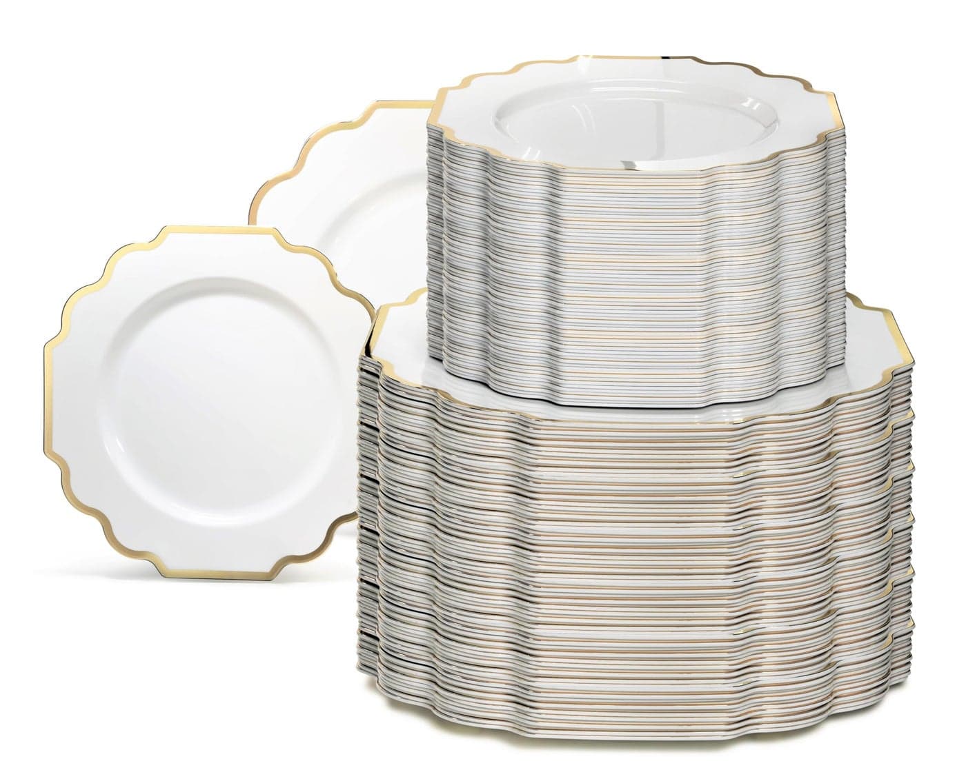 OCCASIONS 240 Plates Pack 120 Guests Heavyweight Wedding Party Disposable Plastic Plates Set 120 x 105 Dinner 120 x 8 SaladDessert Plate Imperial White Gold