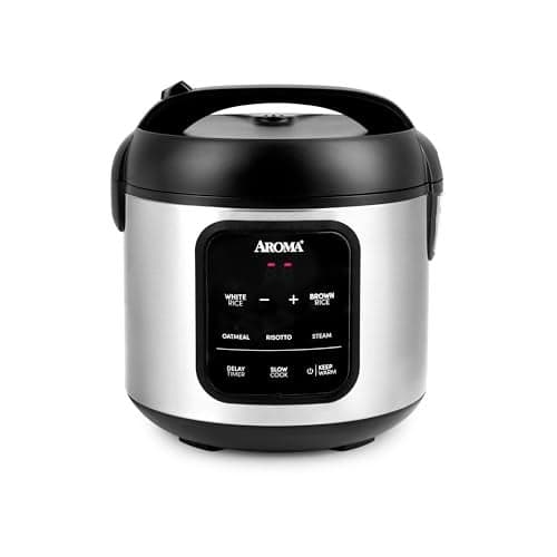 AROMA® Digital Rice Cooker, 4-Cup (Uncooked) / 8-Cup (Cooked), Steamer, Multicooker, Slow Cooker, Oatmeal Cooker, Auto Keep Warm, 2 Qt, Stainless Steel Exterior