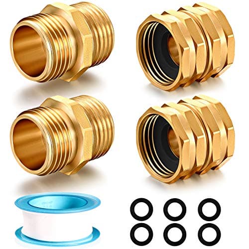 YELUN Solid brass Garden Hose Fittings Connectors Adapter Heavy Duty Brass Repair Male, Female faucet leader coupler dual water hose connector (3/4" GHT Double Male Double Female 4 Pcs)