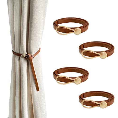Leather Curtain Tie Backs 4 Piece Minimalist Leather Drapery Tiebacks Window Treatment Holdbacks Housewarming Gift Modern Home Decor Accessories Brown