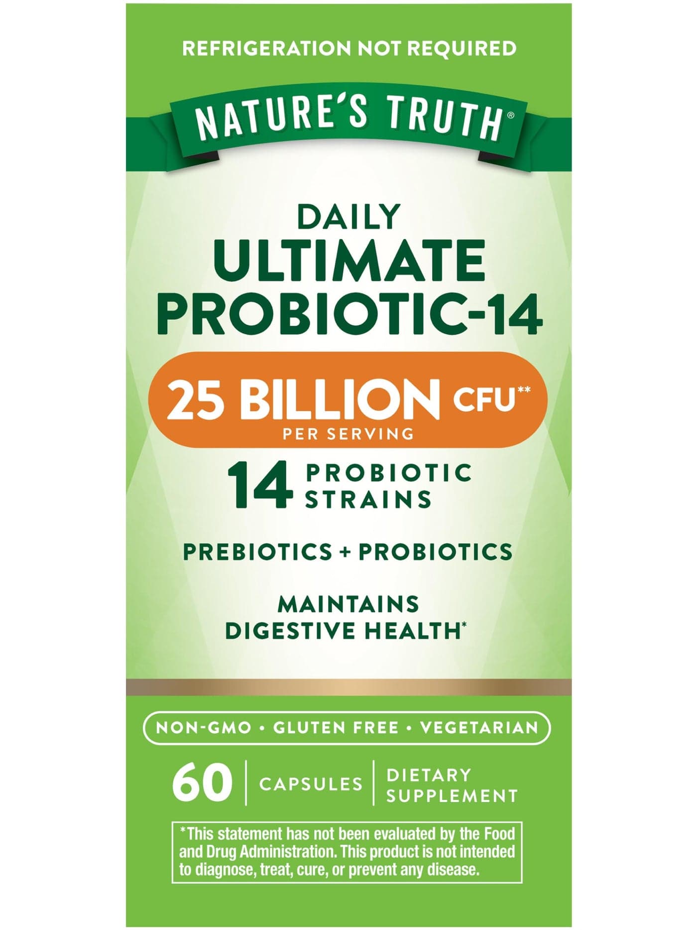 Natures Truth Probiotics for Men and Women 25 Billion CFU 60 Capsules 14 Strains NonGMO Gluten Free Digestive Health Supplement