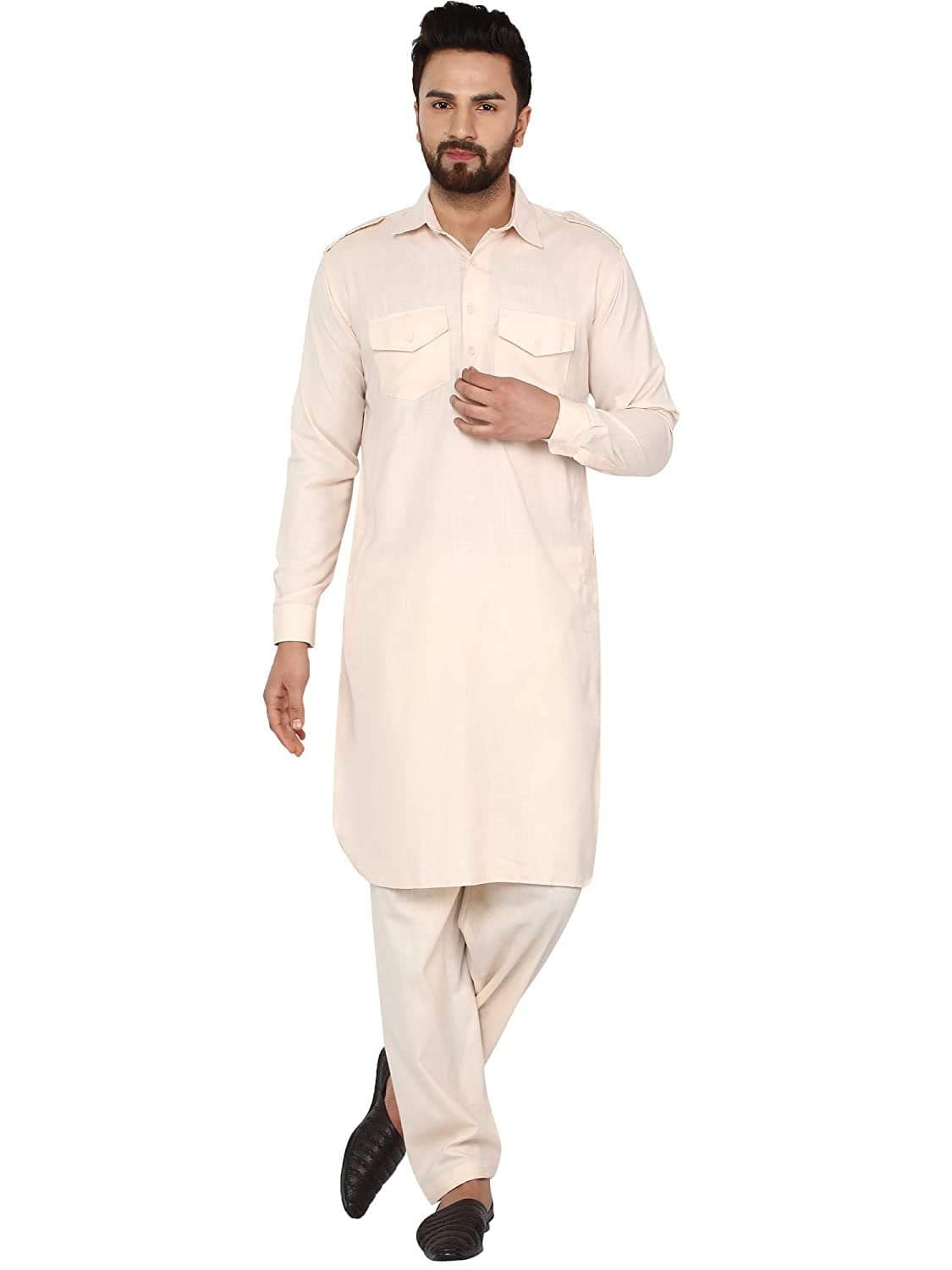 Royal Kurta Mens Cotton Pathani Suit (42, Beige)