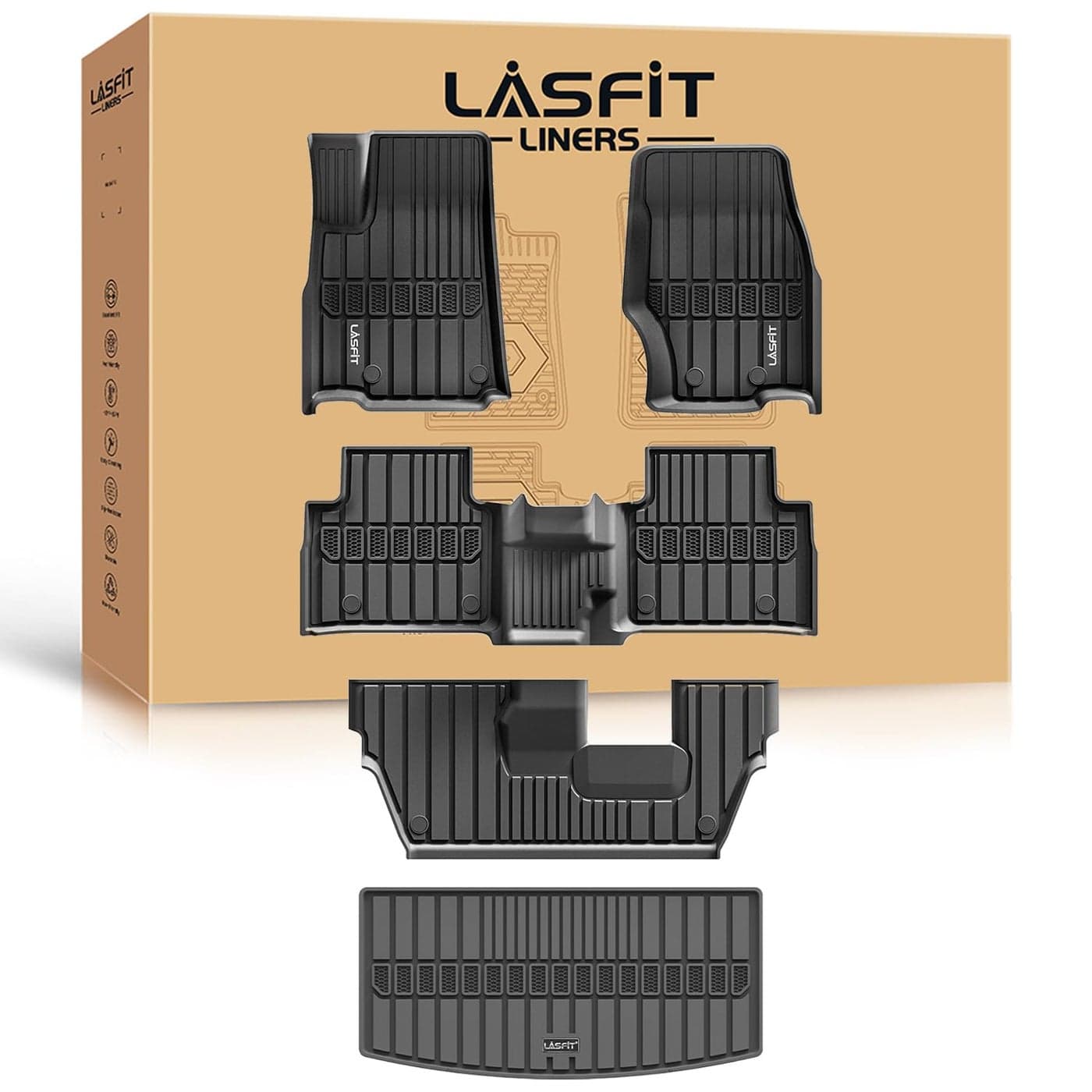 LASFIT Floor Mats Trunk Mat for Jeep Grand Cherokee L 20212025 7Passenger NOT Fit for 6Passenger All Weather TPE Custom Fit Car Mats Floor Liners Cargo Liner Cargo Mat Black