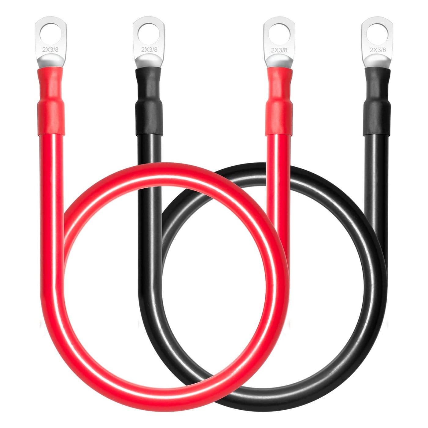 MILAPEAK 2 AWG Battery Cables 20 Inch 2 Gauge Marine Battery Inverter Cable Set with 38 Terminals Lugs Positive and Negative for Solar Rv Car Boat Motorcycle Automotive Black and Red