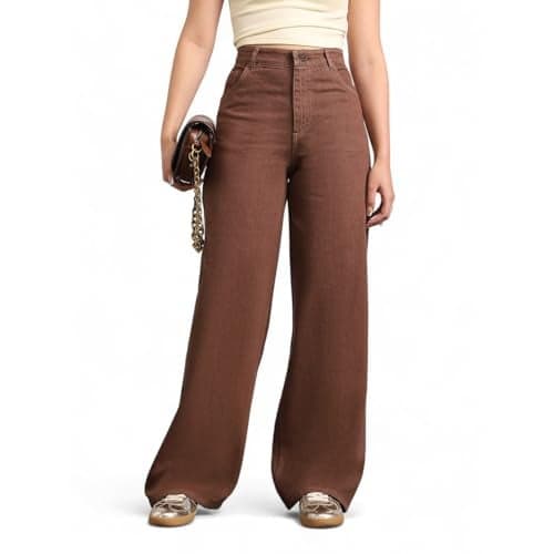 Urbano Fashion Women's Brown High Rise Loose Baggy Fit Washed Jeans Non-Stretchable (womjeanbag-brown-30)
