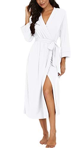 VINTATRE Women Kimono Robes Long Knit Bathrobe Lightweight Soft Knit Sleepwear Vneck Casual Ladies Loungewear WhiteXLarge