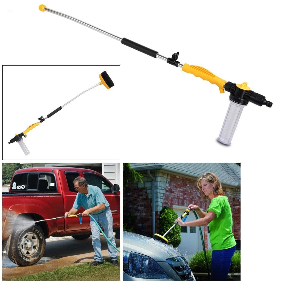 PYU ENJOY SHOPPING Water Zoom Jet Power Pressure Washer Lance Garden Hose Attachment with Soap Dispenser and Brush Ideal for Washing Cars Cleaning Decking Paths Driveways Fences