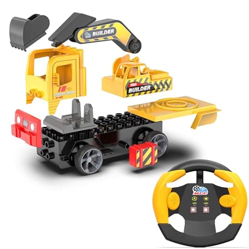 Mirana Build Your Own RC Construction Toy Set for Kids - Remote Control Truck - Multiple Assembly with Auto Drive Mode - AA Battery Operated - Gift for Boys & Girls 4+ Years (Excavator)