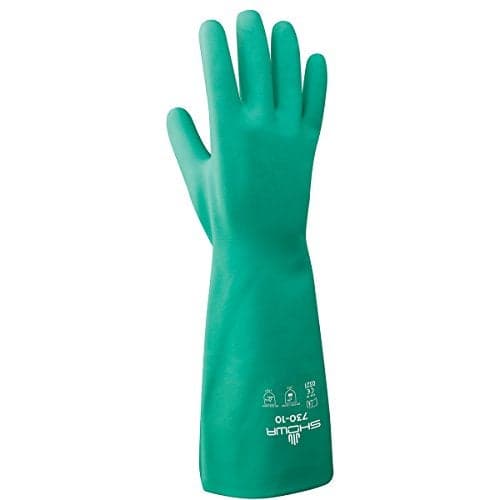 SHOWA 730 Nitrile Chemical Resistant Safety Glove with Cotton Flocked Liner, Food Safe, 15 Mil Thick, 13" Length, X-Large (12 Pair)