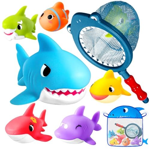 No Hole Bath Toys for Kids Shark Bath Toys Set with Bath Net Storage Floating Toys for Water Pool Shower