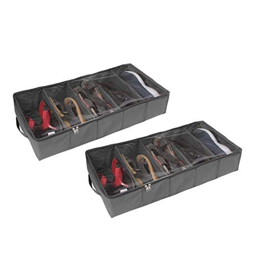 PrettyKrafts fabric 5 Pair Shoe Storage Box| Large Underbed Storage Shoe Bag |Shoe Organizer Underbed Closet| Travel Shoe Cover|Men's Shoes Covers Storage Boxes|Folding Shoe Box, (Set of 2), Black