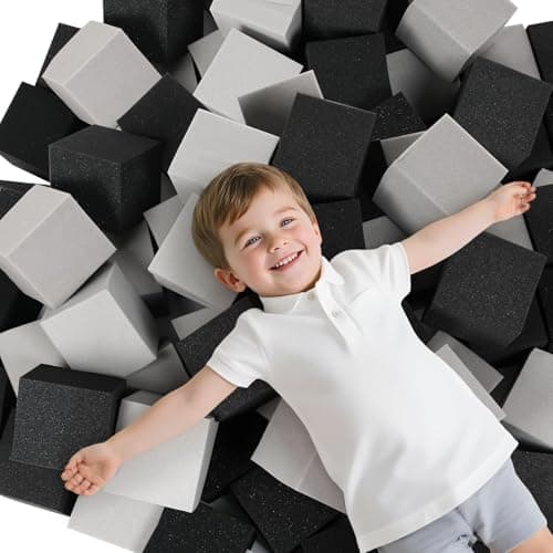WINTECY 24PCS Foam Cubes 5x5x5 Foam Pit Blocks Set Soft Stacking Blocks for Indoor GamesTrampolines Gymnastics Parkour Action Sport Light Grey and Black