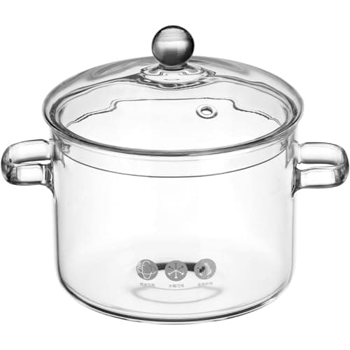 ERINGOGO Glass Soup Pot with Lid 64Oz Heat Resistant Borosilicate Cooking Pot for Electric Stove Transparent Simmer with Handle Multi-Functional Instant Noodle Bowl