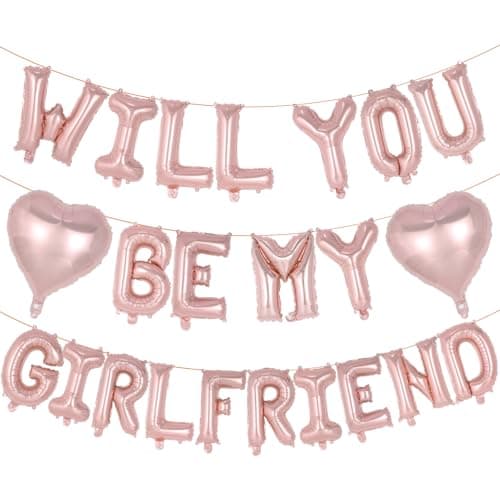 16 Inch Rose Gold WILL YOU BE MY GIRLFRIEND Balloons Foil Proposal Confession Balloons Valentines Day Balloon Love Balloon Banner for Wedding Engagement Galentines Day Bridal Shower Decor