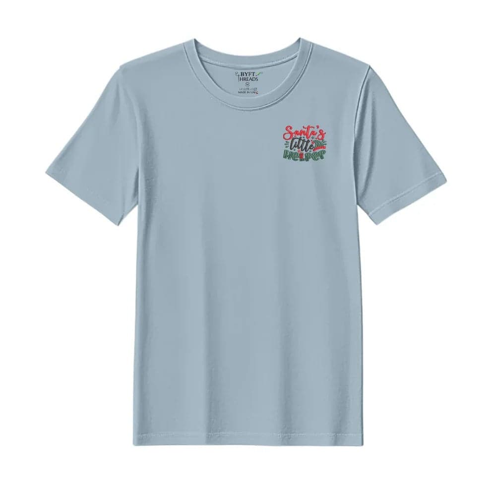 Threads Large Baby Blue Polycotton T-Shirt - Christmas "Santas Little Helper" Embroidered Design, Premium Holiday Collection