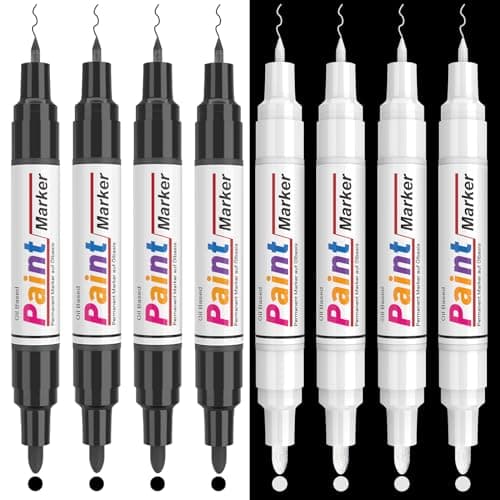 Dual Tip Paint Pens Paint Markers 4 White 4 Black Oil Based Permanent Markers 07mm Extra Fine Tip Waterproof Quickdrying Good Coverage for Rock Metal Tire Plastic Wood Glass Fabric