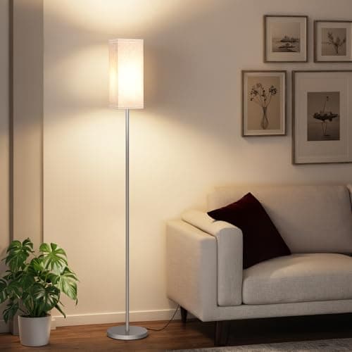 GOEBLESON 64.6'' Floor Lamp, Pole with Foot Switch, Modern Standing Lamp Lamp, Minimalist Freestanding Lamp (Bulb Not Included), for Living Room, Bedroom Office ETL Listed, Silver and Beige, SE07LD05