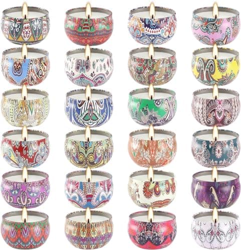 WPONSZU Scented Candles Gifts Set 24 Pack Soy Wax Travel Tin Jar Candles for Home 2.5 OZ jar Candles for Mom for Christmas, Birthday, Thanksgiving, Mother's Day