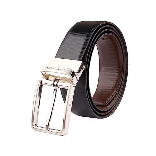 Bacca Bucci® Men's Reversible Classic Dress Belt Italian Top Grain Genuine Leather Black & Brown with Rotating Metal Buckle-Black/Brown