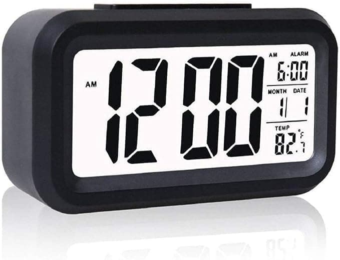 Manste Store Digital Alarm Clock Table Clock for Students Home Office Corporate with Automatic Sensor Date Temperature Black Digital
