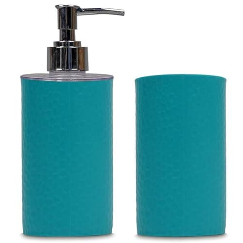 SHENRON Plastic Bathroom Accessories Set with Toothbrush Holder and Handwash Liquid Dispenser for Wash Basin, Bathroom and Sink (Blue)
