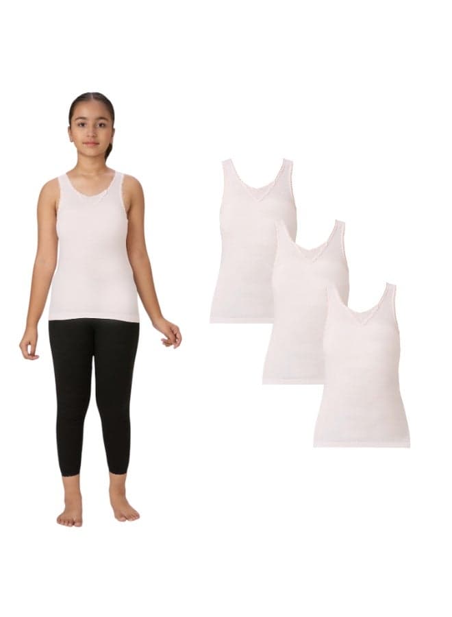 GIRLS 100% COMBED COTTON SOFT & SKIN FRIENDLY VEST TANK TOP SINGLET - PINK (PACK OF 3)