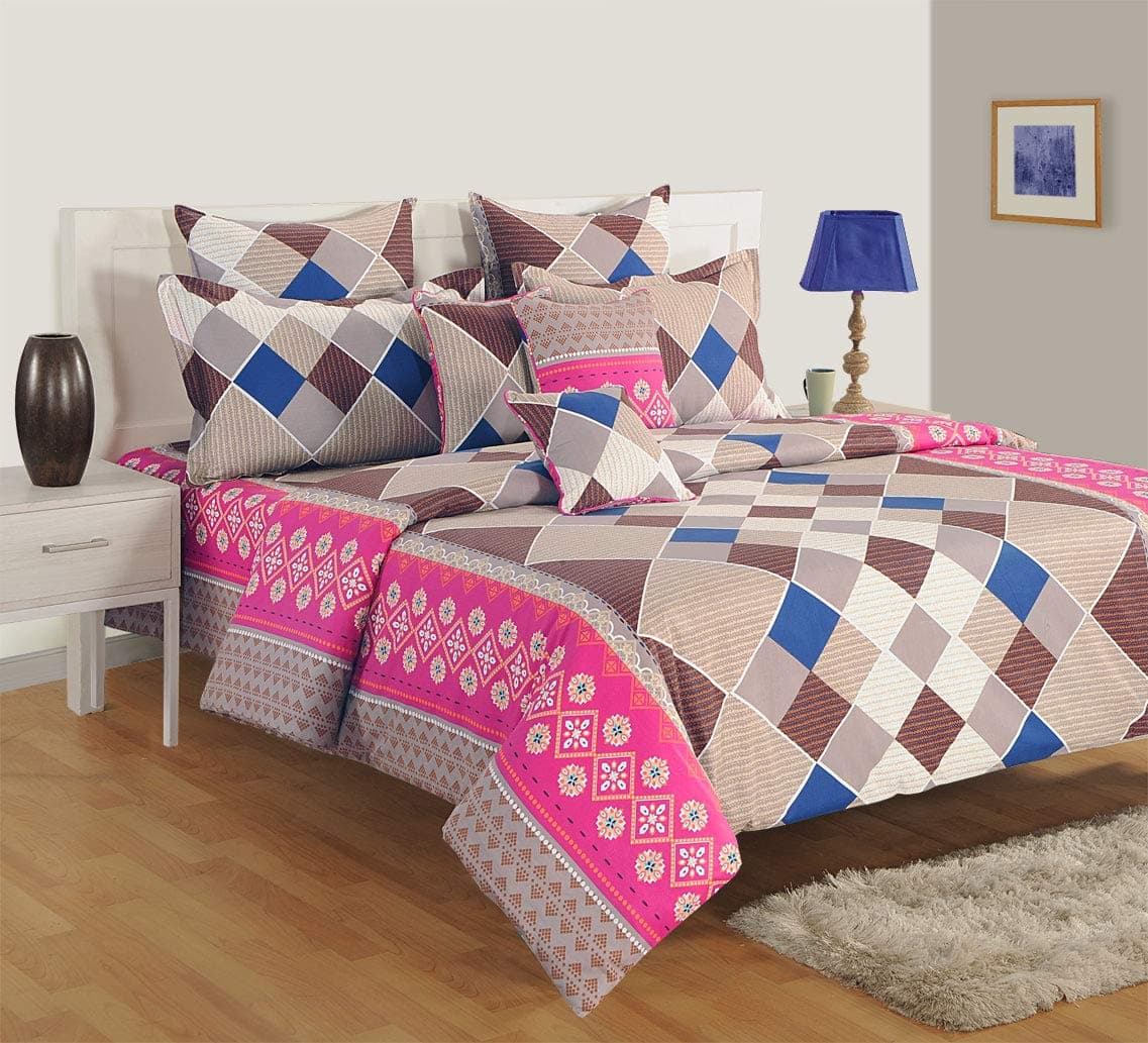 Swayam Pure Cotton Single Bedsheet with 1 Pillow Covers | Size 60 x 90 inch | 160 TC | Geometric Design | Soft Breathable Bed Sheet | Comfortable & Durable for Bedroom - Pink