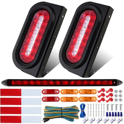 Partswcgg 6" Oval Led Trailer Tail Lights Kit w/Mounting Brackets,2Pcs 6" Oval Led Stop Turn Brake Tail Backup Reverse Lights w/13.8" Led Trailer Light Bar/Mini Markers/25ft Wiring Harness 5-Pin