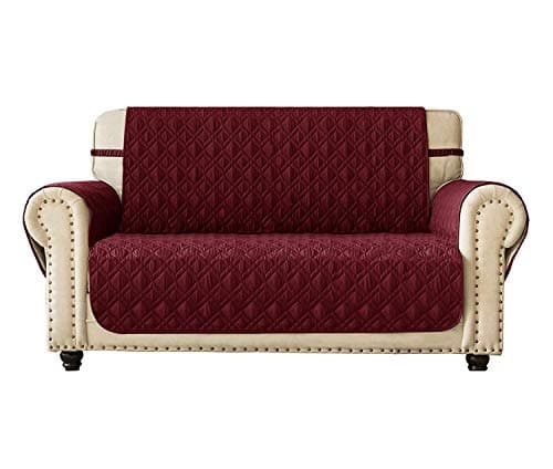 Ameritex Loveseat Cover Water-Resistant Quilted Furniture Protector with Back Nonslip Paws Slipcover for Dogs, Kids, Pets Loveseat Slipcover Stay in Place for Leather (54", Burgundy)