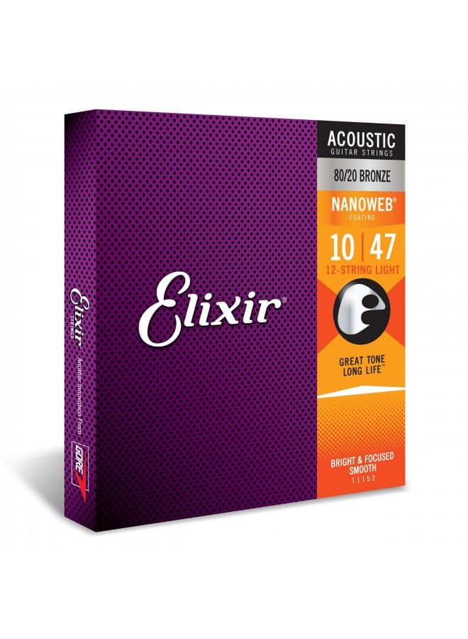 Elixir Strings Acoustic Guitar Strings, 12-String, Light NANOWEB Coating