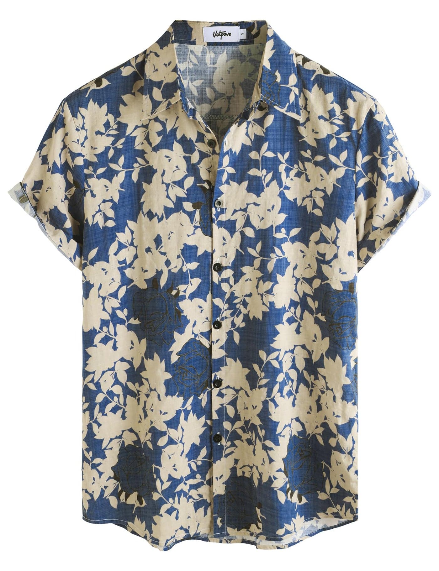 VATPAVE Mens Casual Short Sleeve Button Down Shirts Regular Fit Hawaiian Summer Shirt Large Blue White