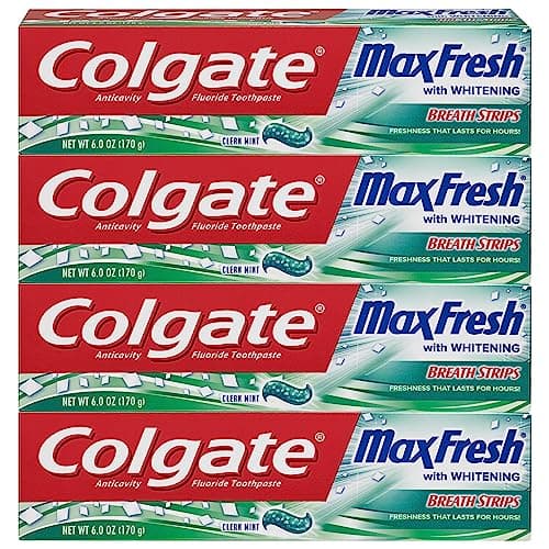 Colgate Max Fresh Whitening Toothpaste with Breath Strips Clean Mint 6 Ounce Tube 4 Pack