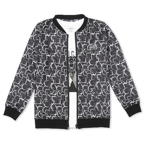 CAVIO Boys Black Geometric Printed Zipper Jacket with T-Shirt