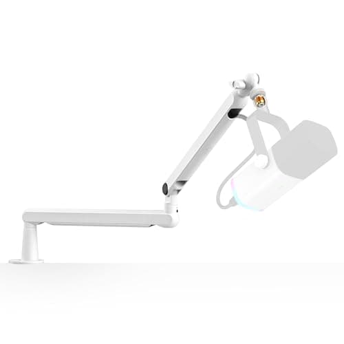 FIFINE BM88 Microphone Stand, Low Profile Podcast Scissor Suspension Stand with Desk Mount, Cables Channels Management, Metal Arm Stand for Recording, Streaming, Gaming|White