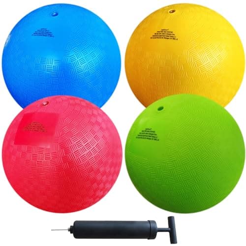 AppleRound 85inch Dodgeball Playground Balls Pack of 4 Balls with 1 Pump Official Size for Dodge Ball Handball Camps and Schools Multicolor